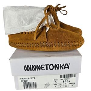 Minnetonka Booties Infants 5 Suede Dreams Fringe Brown Baby Mocs Handstitched